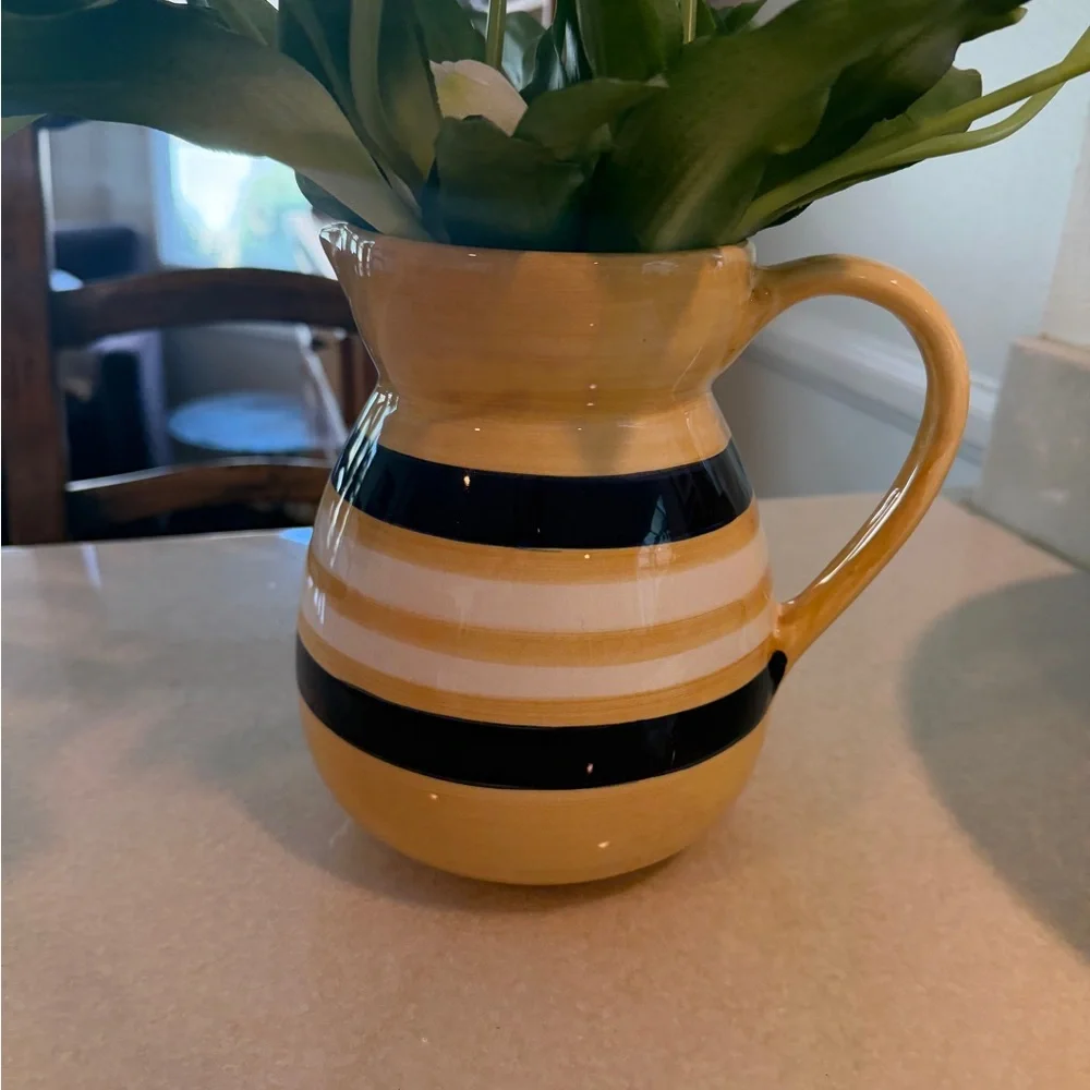 Crate&Barrel Yellow and Blue Striped Vase
